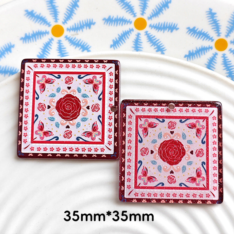 Wholesale 10pcs Double-sided Square Butterfly Bohemian Backboard Acrylic Jewelry Accessories DIY Pendant Holed Cartoon Characters